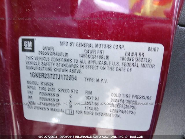 1GKER23727J172054 - 2007 GMC ACADIA SLT-1 Rot Foto 9
