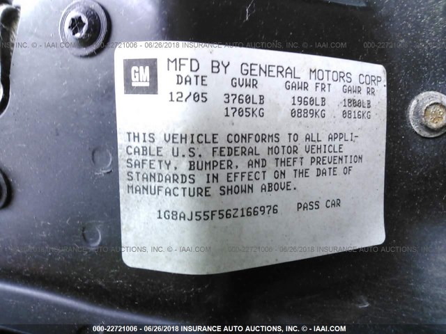 1G8AJ55F56Z166976 - 2006 SATURN ION LEVEL 2 Boz foto 9