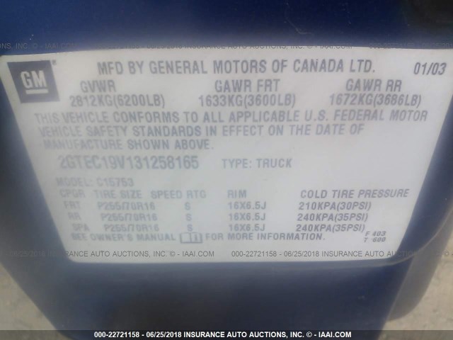 2GTEC19V131258165 - 2003 GMC NEW SIERRA C1500 BLUE photo 9