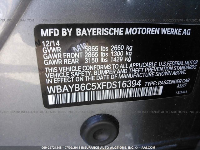 WBAYB6C5XFDS16394 - 2015 BMW ALPINA B7 ნაცრისფერი ფოტო 9