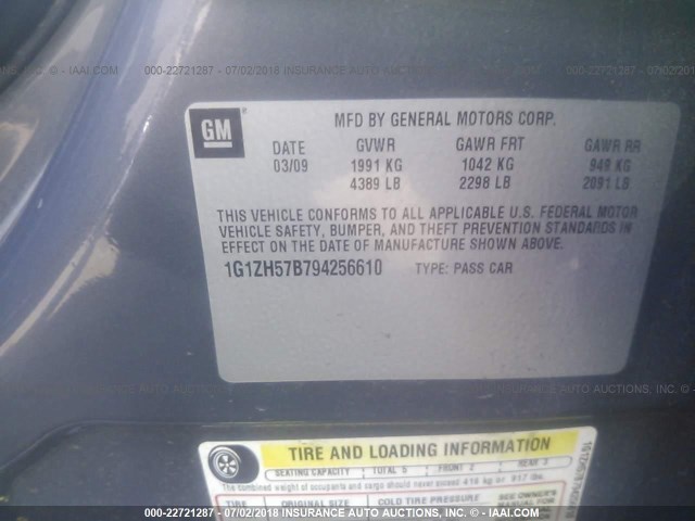 1G1ZH57B794256610 - 2009 CHEVROLET MALIBU 1LT 浅蓝色 照片 9