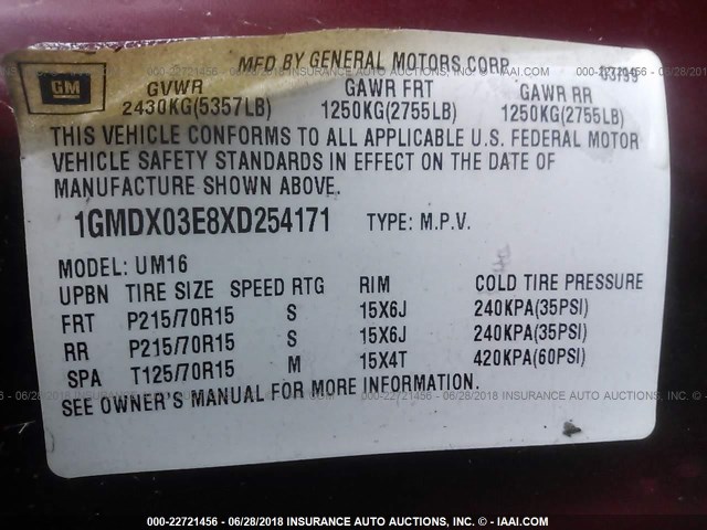 1GMDX03E8XD254171 - 1999 PONTIAC MONTANA / TRANS S  RED photo 9