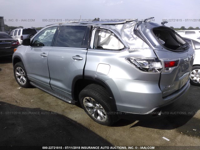 5TDKKRFH3FS108347 - 2015 TOYOTA HIGHLANDER XLE GRAY photo 3