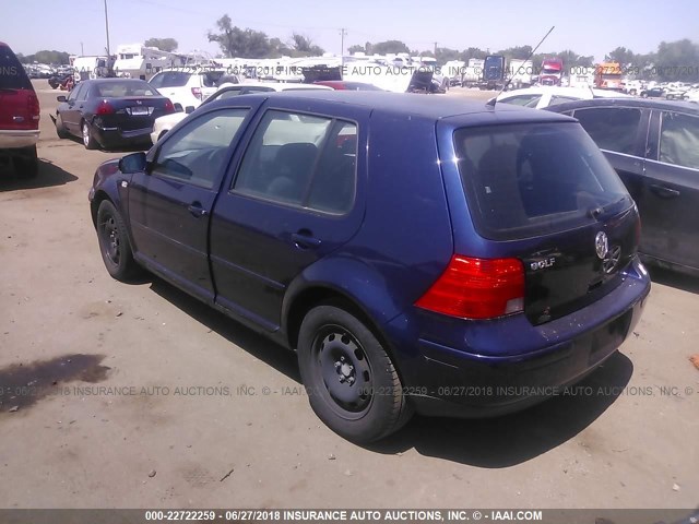 9BWGK61JX24007655 - 2002 VOLKSWAGEN GOLF GLS BLUE photo 3