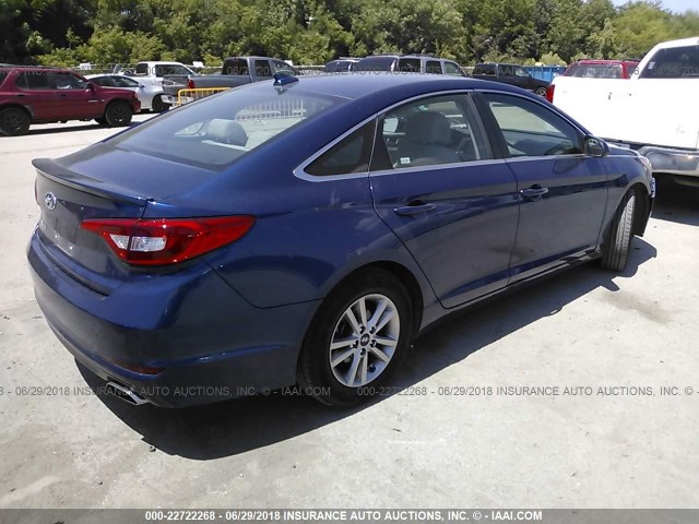 5NPE24AF4HH534756 - 2017 HYUNDAI SONATA SE BLUE photo 4