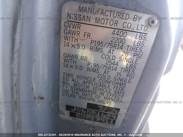 JN6ND16S9GW013911 - 1986 NISSAN D21 KING CAB BLUE photo 9