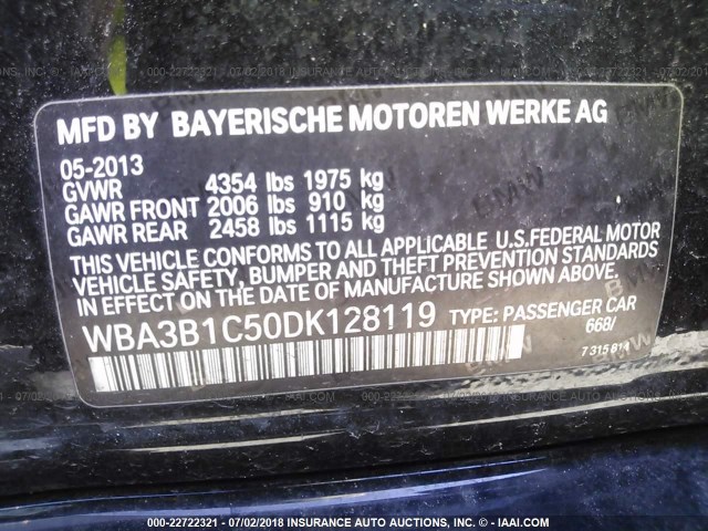 WBA3B1C50DK128119 - 2013 BMW 320 I BLACK photo 9