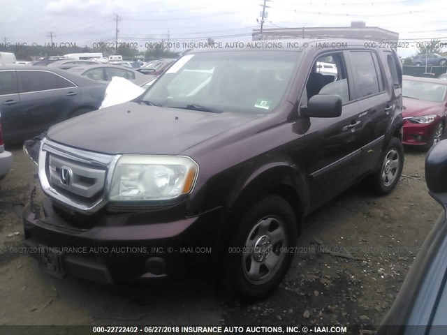 5FNYF4H24BB024093 - 2011 HONDA PILOT LX MAROON photo 2