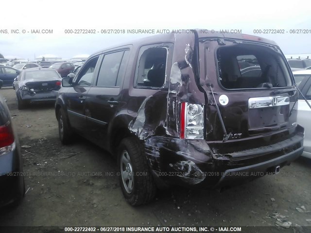 5FNYF4H24BB024093 - 2011 HONDA PILOT LX MAROON photo 3