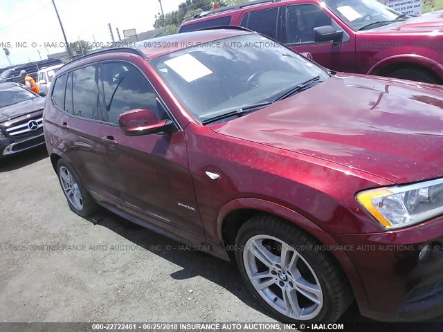 5UXWX9C54D0A22317 - 2013 BMW X3 XDRIVE28I MAROON photo 1