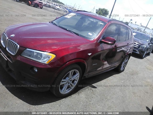 5UXWX9C54D0A22317 - 2013 BMW X3 XDRIVE28I MAROON photo 2