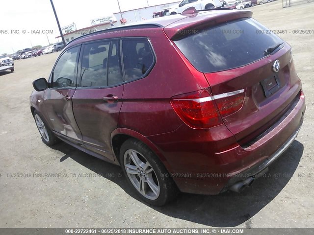 5UXWX9C54D0A22317 - 2013 BMW X3 XDRIVE28I MAROON photo 3