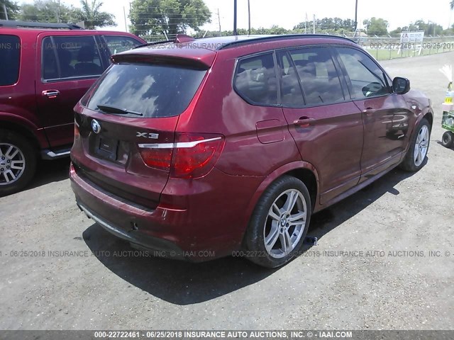 5UXWX9C54D0A22317 - 2013 BMW X3 XDRIVE28I MAROON photo 4