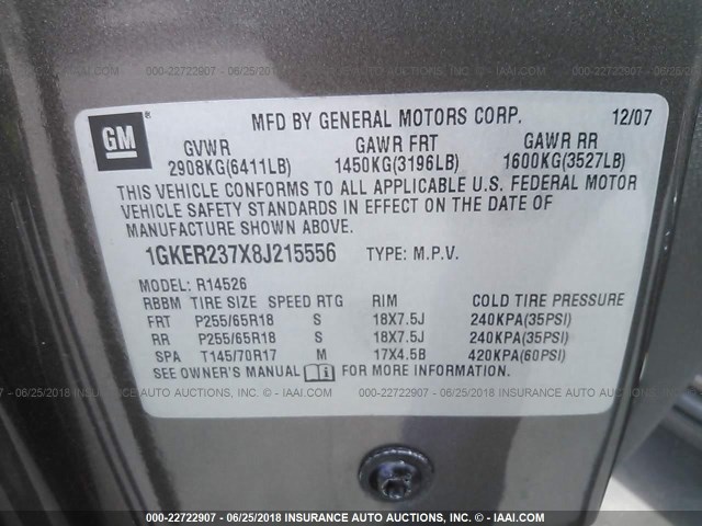 1GKER237X8J215556 - 2008 GMC ACADIA SLT-1 Braun Foto 9