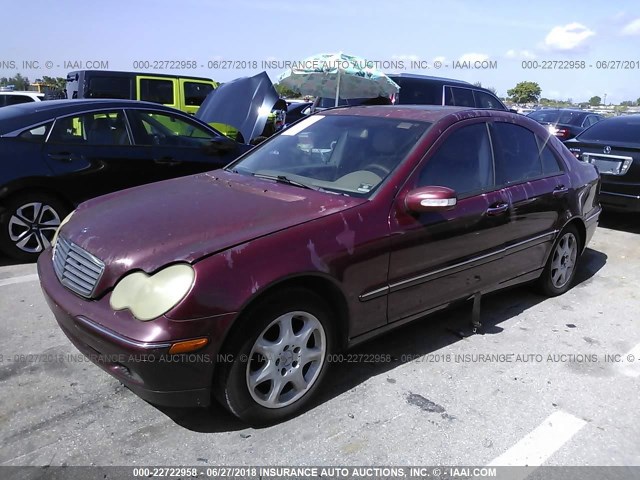 WDBRF61J62F277962 - 2002 MERCEDES-BENZ C 240 BURGUNDY photo 2