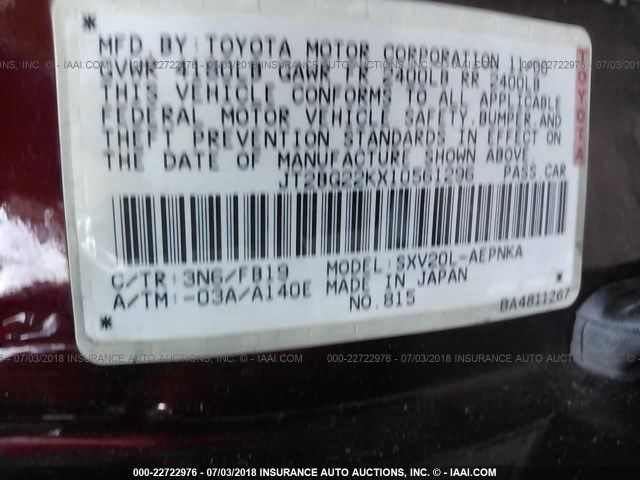 JT2BG22KX10561296 - 2001 TOYOTA CAMRY CE/LE/XLE 红色 照片 9