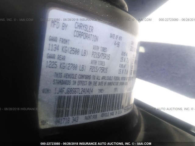 1J4FJ68S6TL241414 - 1996 JEEP CHEROKEE SPORT/CLASSIC შავი ფოტო 9