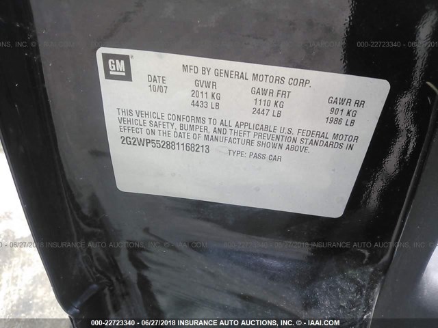 2G2WP552881168213 - 2008 PONTIAC GRAND PRIX BLACK photo 9