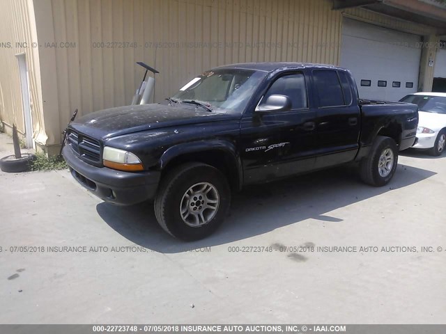 1B7GG2AN21S201095 - 2001 DODGE DAKOTA QUAD BLACK photo 2