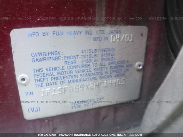 JF1SF655X2H714405 - 2002 SUBARU FORESTER S Qırmızı foto 9