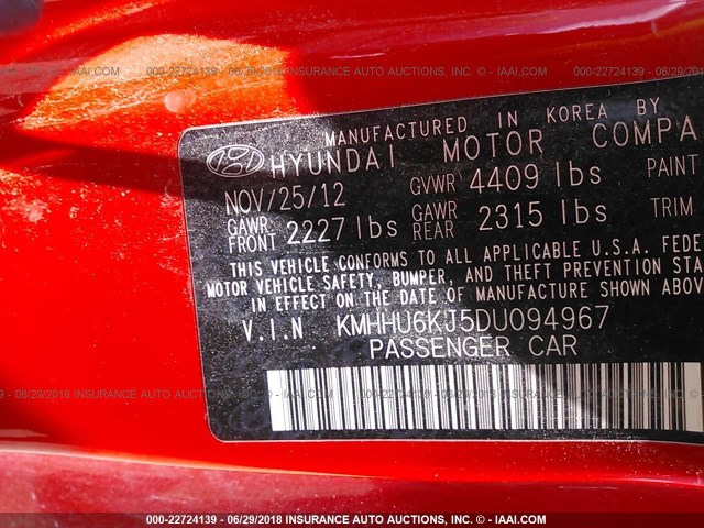 KMHHU6KJ5DU094967 - 2013 HYUNDAI GENESIS COUPE 3.8L RED photo 9