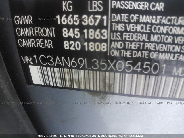 1C3AN69L35X054501 - 2005 CHRYSLER CROSSFIRE LIMITED SILVER photo 9