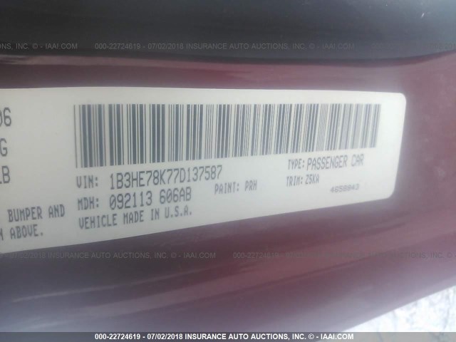 1B3HE78K77D137587 - 2007 DODGE CALIBER R/T RED photo 9