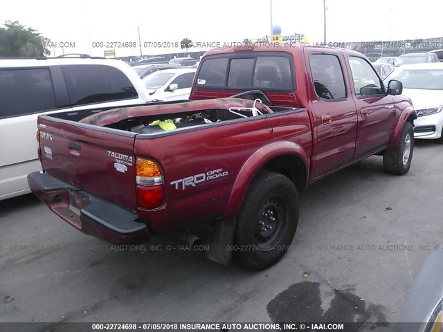 5TEGM92N54Z461751 - 2004 TOYOTA TACOMA DOUBLE CAB PRERUNNER RED photo 4