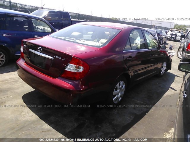 4T1BE32K42U055360 - 2002 TOYOTA CAMRY LE/XLE/SE წითელი ფოტო 4