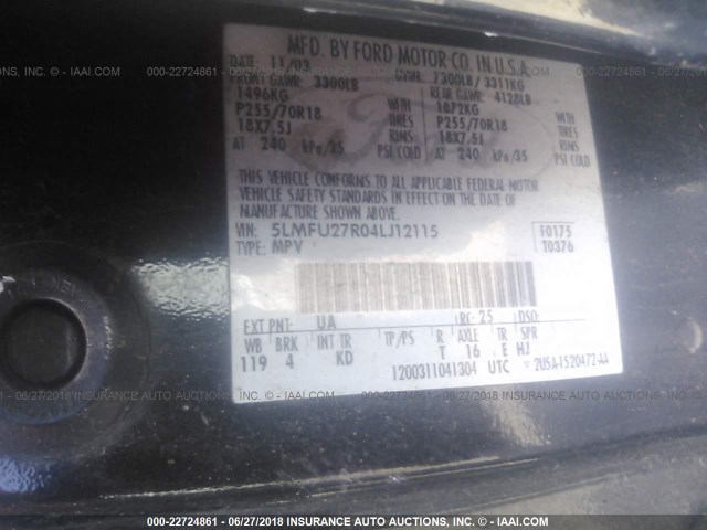 5LMFU27R04LJ12115 - 2004 LINCOLN NAVIGATOR BLACK photo 9