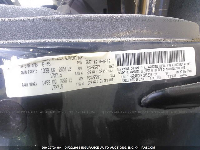 1J4GR48K46C345230 - 2006 JEEP GRAND CHEROKEE LAREDO/COLUMBIA/FREEDOM 蓝色 照片 9