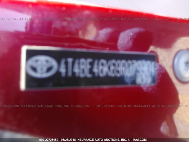 4T4BE46K69R079904 - 2009 TOYOTA CAMRY SE/LE/XLE MAROON photo 9