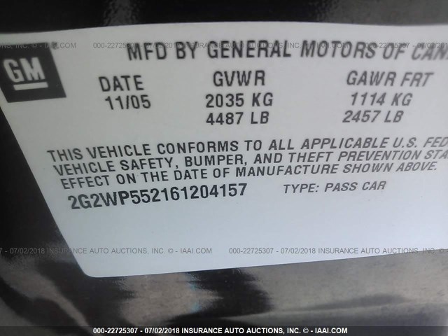 2G2WP552161204157 - 2006 PONTIAC GRAND PRIX შავი ფოტო 9