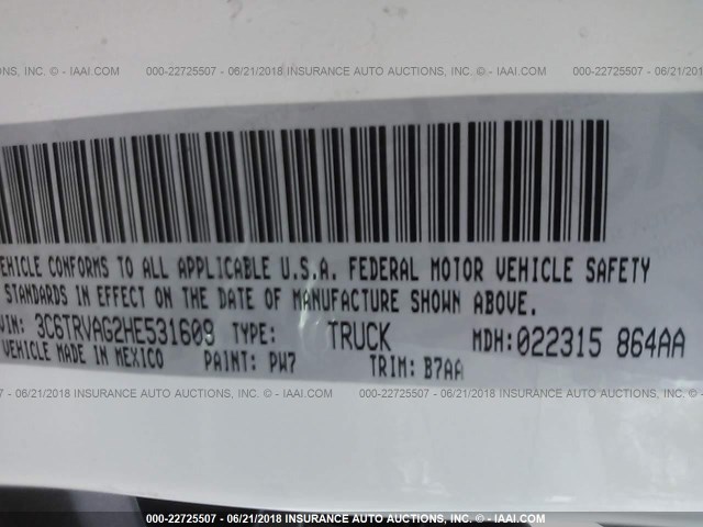 3C6TRVAG2HE531609 - 2017 RAM PROMASTER 1500 1500 STANDARD WHITE photo 9