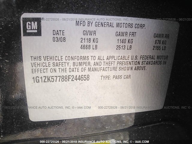 1G1ZK57788F244658 - 2008 CHEVROLET MALIBU LTZ BLACK photo 9