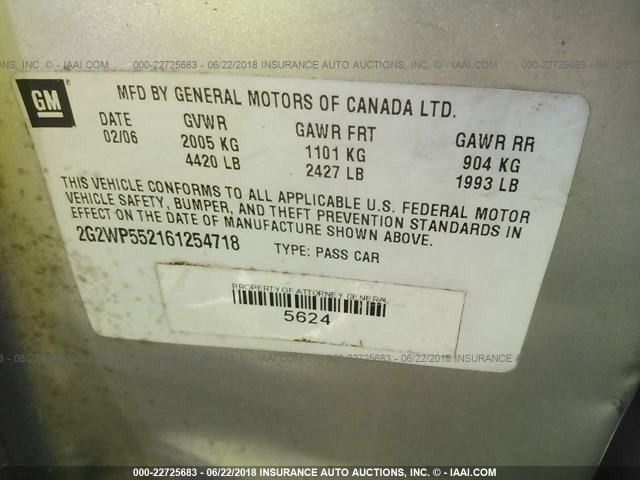 2G2WP552161254718 - 2006 PONTIAC GRAND PRIX SILVER photo 9