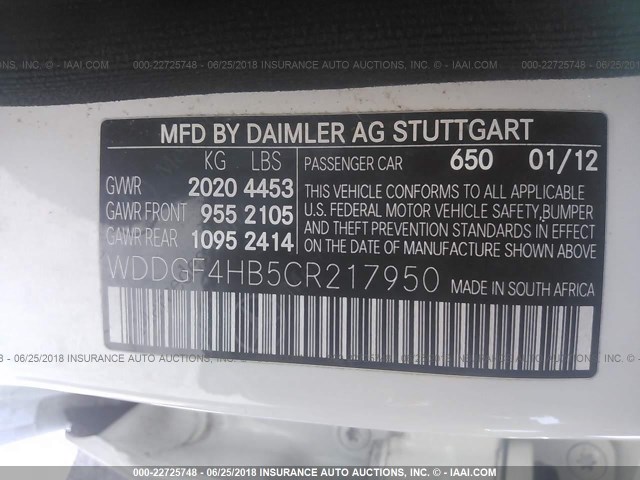 WDDGF4HB5CR217950 - 2012 MERCEDES-BENZ C 250 თეთრი ფოტო 9