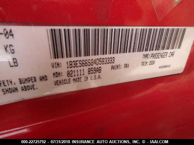 1B3ES66S84D583333 - 2004 DODGE NEON SRT-4 RED photo 9