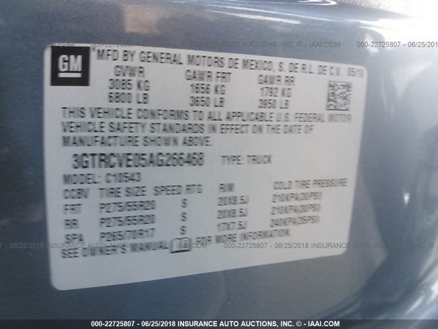 3GTRCVE05AG266468 - 2010 GMC SIERRA C1500 SLE GRAY photo 9