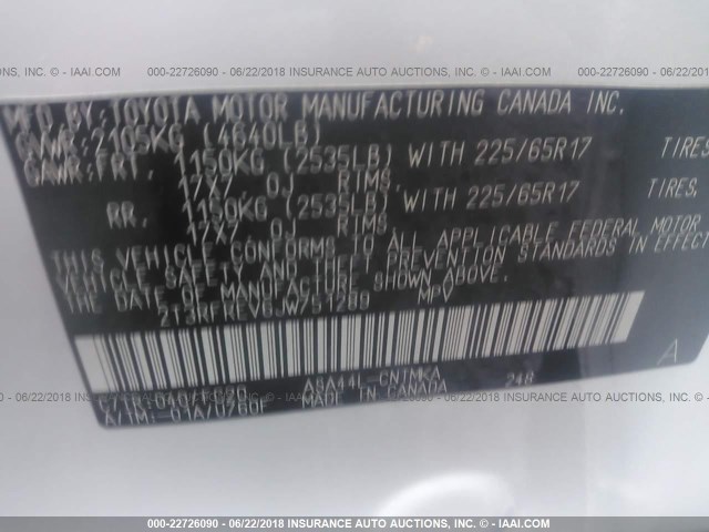 2T3RFREV6JW751289 - 2018 TOYOTA RAV4 ADVENTURE/XLE WHITE photo 9