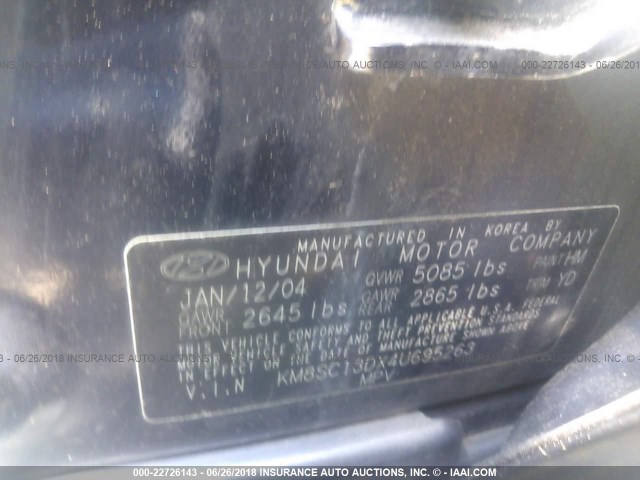 KM8SC13DX4U695263 - 2004 HYUNDAI SANTA FE GLS/LX BLUE photo 9