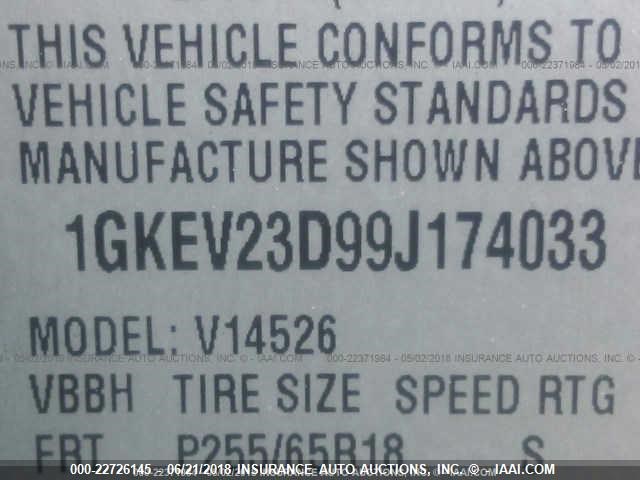 1GKEV23D99J174033 - 2009 GMC ACADIA SLT-1 BLACK photo 9