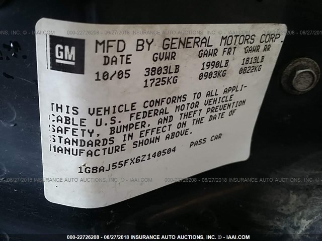 1G8AJ55FX6Z140504 - 2006 SATURN ION LEVEL 2 GRAY photo 9