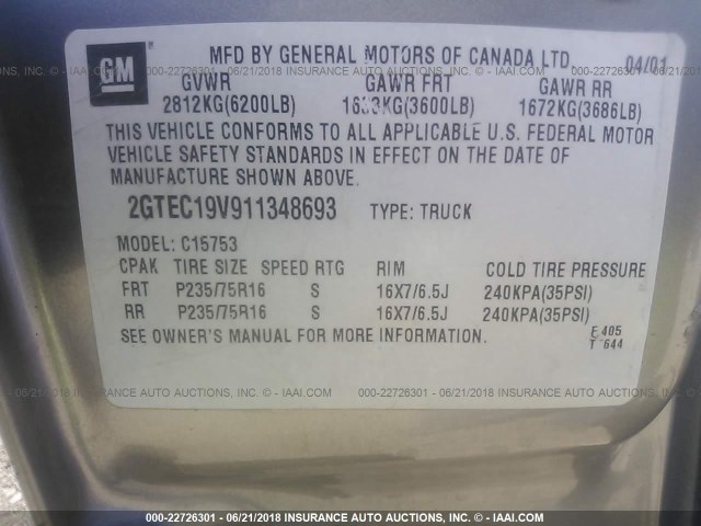 2GTEC19V911348693 - 2001 GMC NEW SIERRA C1500 GOLD photo 9