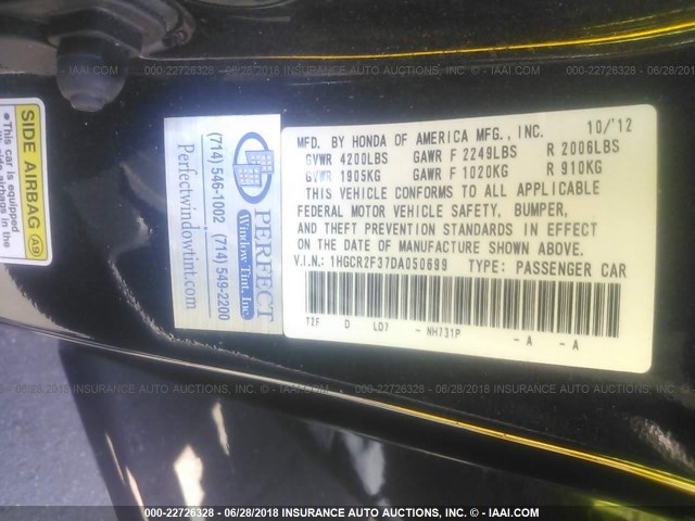 1HGCR2F37DA050699 - 2013 HONDA ACCORD LX BLACK photo 9