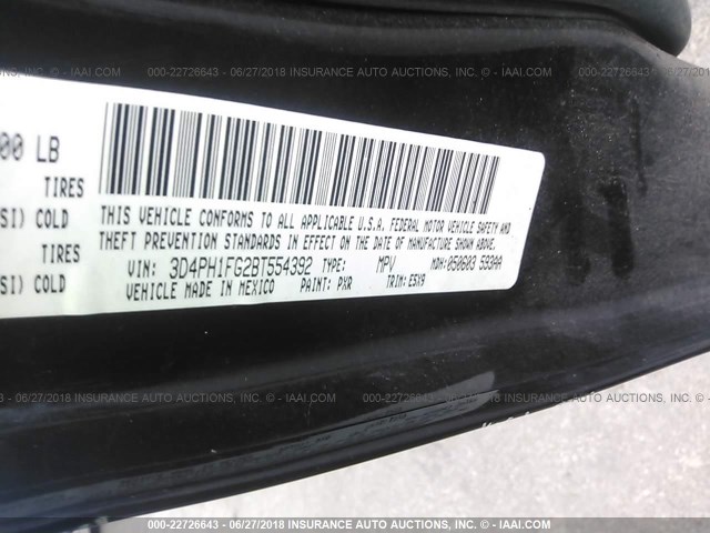 3D4PH1FG2BT554392 - 2011 DODGE JOURNEY MAINSTREET BLACK photo 9