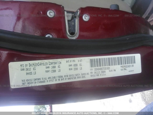 1B3HB48B67D321622 - 2007 DODGE CALIBER SXT MAROON photo 9