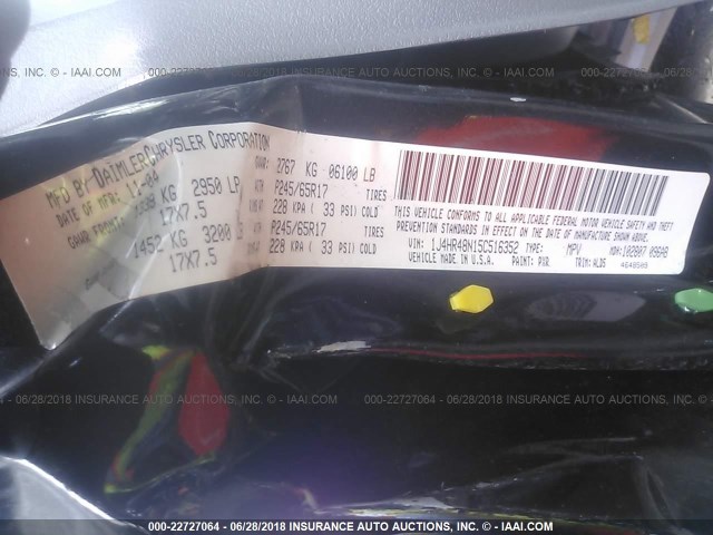 1J4HR48N15C516352 - 2005 JEEP GRAND CHEROKEE LAREDO/COLUMBIA/FREEDOM 黑色 照片 9