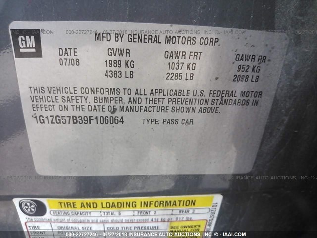 1G1ZG57B39F106064 - 2009 CHEVROLET MALIBU LS GRAY photo 9