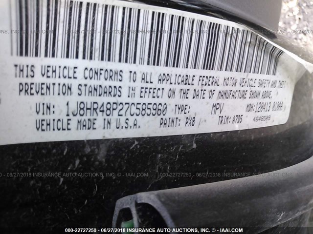 1J8HR48P27C585960 - 2007 JEEP GRAND CHEROKEE LAREDO/COLUMBIA/FREEDOM 黑色 照片 9